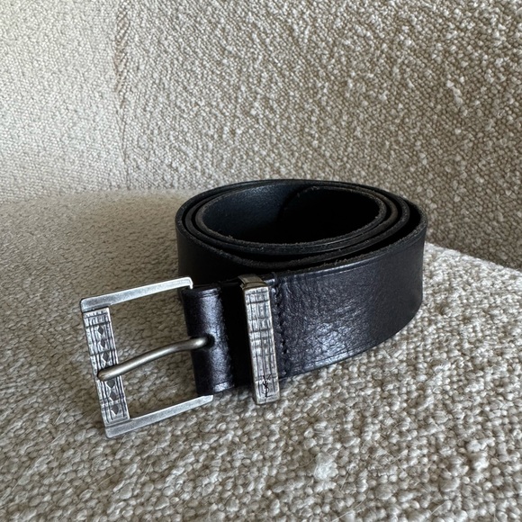 Saint Laurent Black Leather Belt with Silver Buckle - Picture 1 of 5